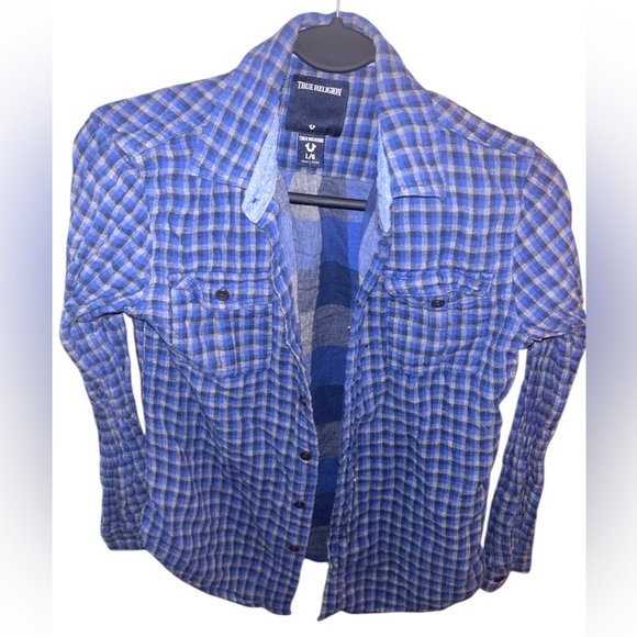 True Religion Blue Checkered Shirt - Picture 1 of 3